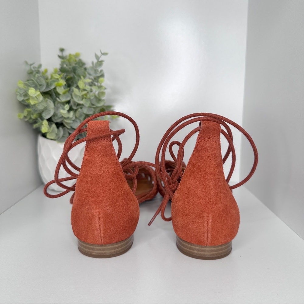 Lucky Brand Women’s Brocki Woven Orange Leather Wrap Flats Shoes Size 9 - Picture 4 of 11